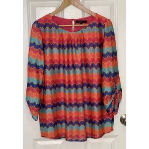 Calessa Women’s Lined Knit Rainbow Sweater Top Shirt 3/4 Roll Tab Sleeve Size XL